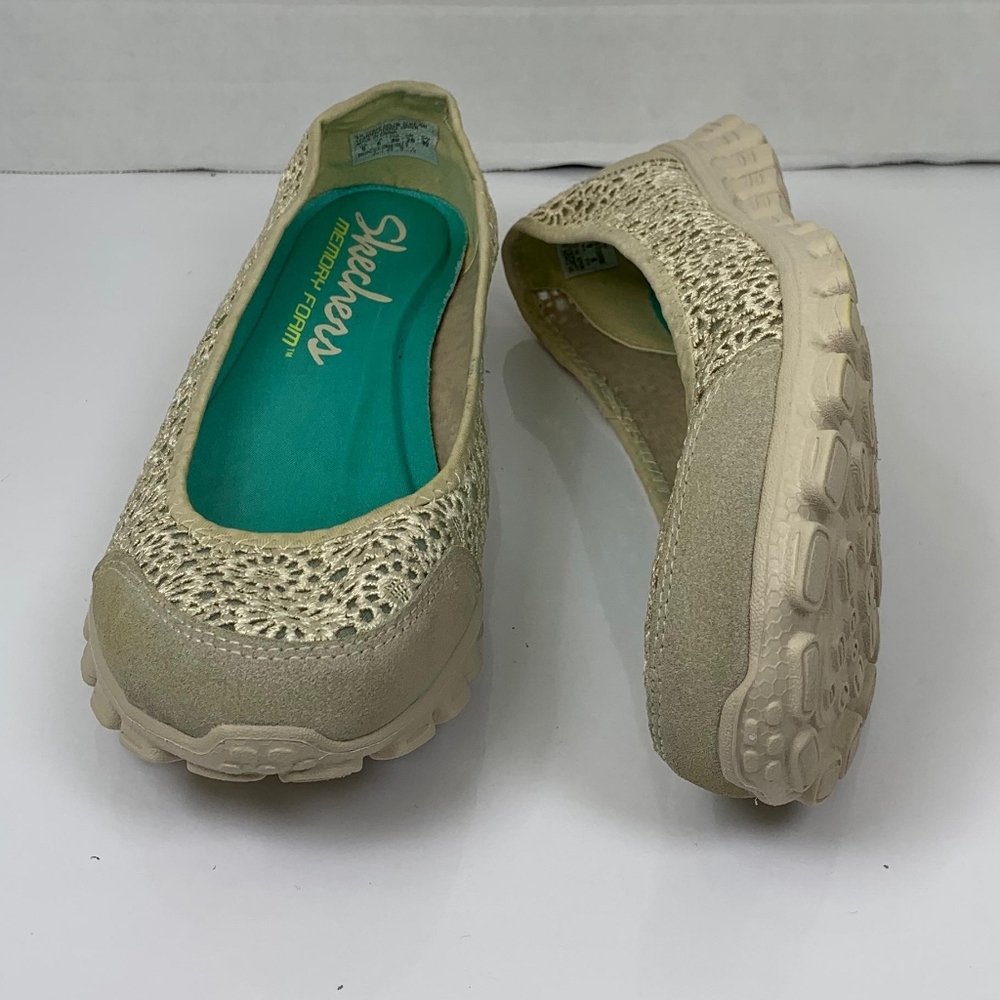 Skechers EZ Flex 2 Women's Tan Cream Sweetpea Ballet Flat Ballet Shoe  Size 9